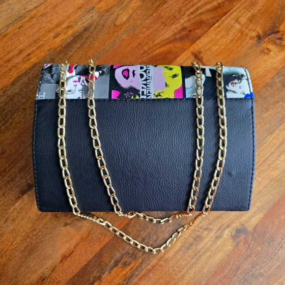 Mariyln Monroe Black Printed Gold Chair Link Shoulder Crossbod Bag Fashion Purse - Picture 2 of 4
